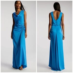 A.L.C. Ophelia Blue Satin Ruched Formal Evening Dress Gown NWT
